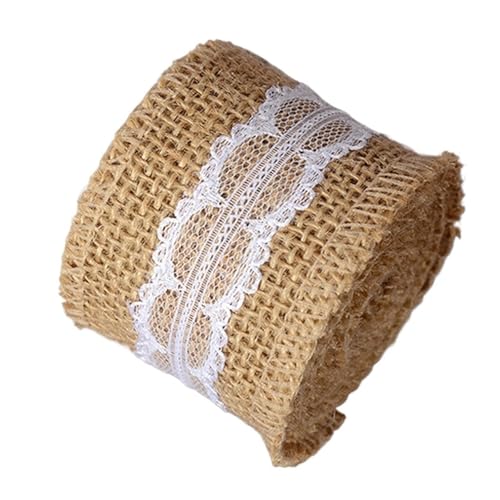 KBLDOPN 2m/Rolle Spitzenband for Hochzeit, Party, Dekoration, DIY, Nähzubehör, natürliche Jute, Sackleinen, Band, Stoff, Geschenkpapier, Juterolle, Vintage Für Hochzeit, Bauernhaus Party(03) von KBLDOPN