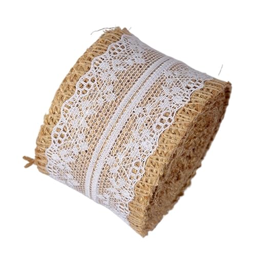 KBLDOPN 2m/Rolle Spitzenband for Hochzeit, Party, Dekoration, DIY, Nähzubehör, natürliche Jute, Sackleinen, Band, Stoff, Geschenkpapier, Juterolle, Vintage Für Hochzeit, Bauernhaus Party(05) von KBLDOPN