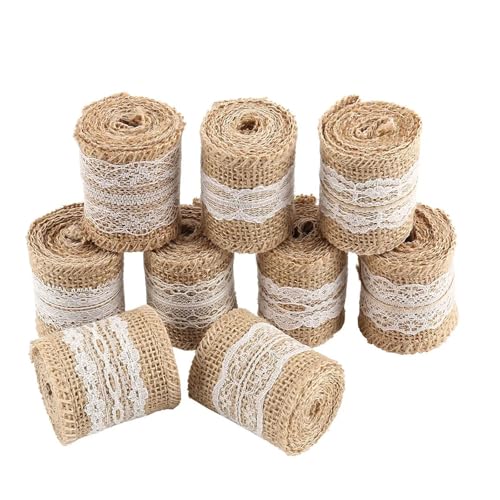 KBLDOPN Natürliches Juteband, Spitzenband, Leinenband, Sackleinen, Jute, Dekoration, 9 Rollen, Retro, perfektes DIY-Handwerk, Hochzeits- und Party-Dekor, 1 m x 5 cm Für Hochzeit, Bauernhaus Party KBLDOPN Natürliches Juteband, Spitzenband, Leinenband, Sackleinen, Jute, Dekoration, 9 Rollen, Retro, perfektes DIY-Handwerk, Hochzeits- und Party-Dekor, 1 m x 5 cm Für Hochzeit, Bauernhaus Party von KBLDOPN