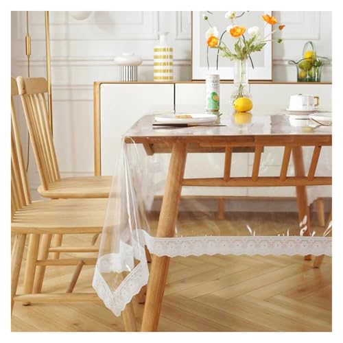 KBLDOPN Tischdecke Transparent Lace Hem Transparent Tablecloth Waterproof Oil-Proof PVC Table Cloth for Home Kitchen Dining Table Decorative Protective Cover Für Tisch(150x230cm) von KBLDOPN