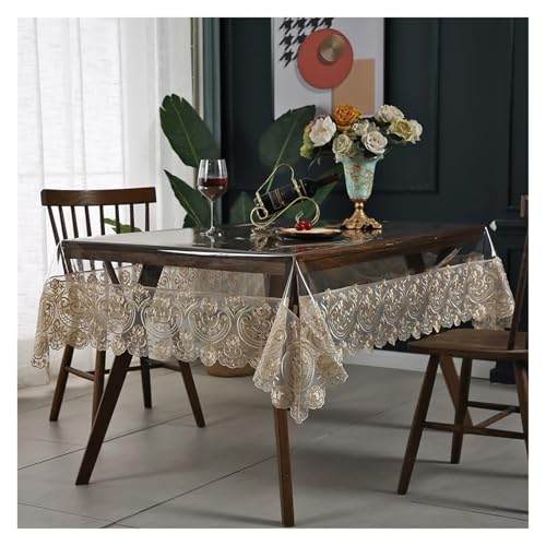 KBLDOPN Tischdecke Transparent PVC Tablecloth Embroidery Lace Transparency PVC Table Cloth Waterproof Oilproof Kitchen Dining Table Cover for Rectangular Table Für Tisch(70x120cm) von KBLDOPN