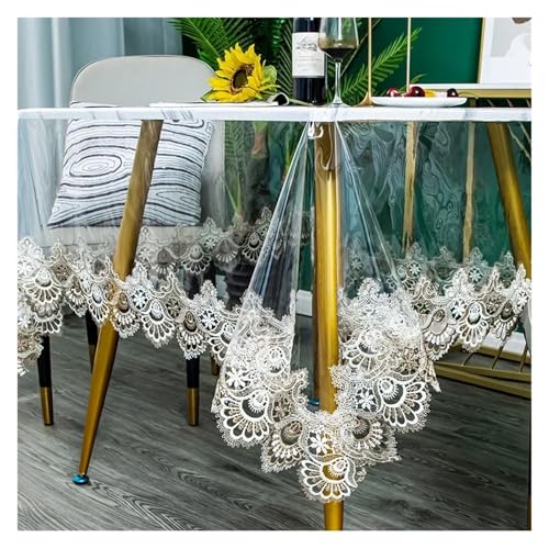 KBLDOPN Tischdecke Transparent PVC Transparent Tablecloth, Heat-Resistant, Embroidered Square Table Cloth Waterproof, and Oil Resistant Dining Table Mat, 1pc Für Tisch(A,150x200cm) von KBLDOPN