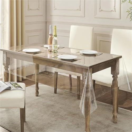 KBLDOPN Tischdecke Transparent PVC Transparent Tablecloth with A Thickness of 0.25mm, Heat-Resistant, Waterproof, and Oil Resistant Dining Table Mat, 1pc Für Tisch(140cmx160cm) von KBLDOPN
