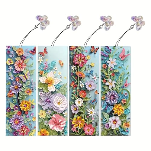 4 Stück Blumen Diamant Lesezeichen,Diamant-Malerei Lesezeichen Kits für Erwachsene,Florid Diamond Painting Lesezeichen Kinder,ädchen bastelset,Lesezeichen Bastelset mit Kristall Anhänger. (Flower1) 4 Stück Blumen Diamant Lesezeichen,Diamant-Malerei Lesezeichen Kits für Erwachsene,Florid Diamond Painting Lesezeichen Kinder,ädchen bastelset,Lesezeichen Bastelset mit Kristall Anhänger. (Flower1) von KBNGCAQ