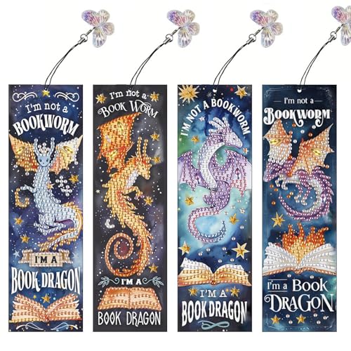 4 Stück Drache Diamant Lesezeichen,Diamant-Malerei Lesezeichen Kits für Erwachsene,Diamond Painting Lesezeichen Kinder,ädchen bastelset,DIY Lesezeichen Bastelset mit Kristall Anhänger. (Dargon) von KBNGCAQ