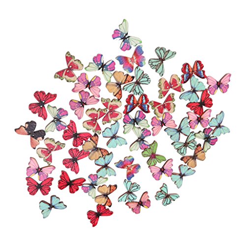 50 x bunte Holzknöpfe in verschiedenen Formen, zum Nähen, Basteln, Schmetterlinge von KBOLAE