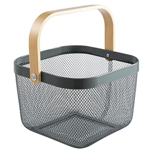 Aufbewahrungskorb aus Netzstoff mit Holzgriff, für Gemüse, Lebensmittel, Küche, Organizer, Grau, 25 x 25 x 18 cm Aufbewahrungskorb aus Netzstoff mit Holzgriff, für Gemüse, Lebensmittel, Küche, Organizer, Grau, 25 x 25 x 18 cm von KBOLAE