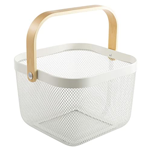 Aufbewahrungskorb aus Netzstoff mit Holzgriff, für Gemüse, Lebensmittel, Küche, Organizer, Weiß, 25 x 25 x 18 cm Aufbewahrungskorb aus Netzstoff mit Holzgriff, für Gemüse, Lebensmittel, Küche, Organizer, Weiß, 25 x 25 x 18 cm von KBOLAE