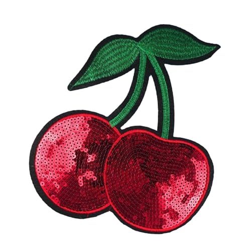 Cherry Aufnäher zum Aufbügeln mit Pailletten, für Jacke, Kleidung, T-Shirt Cherry Aufnäher zum Aufbügeln mit Pailletten, für Jacke, Kleidung, T-Shirt von KBOLAE
