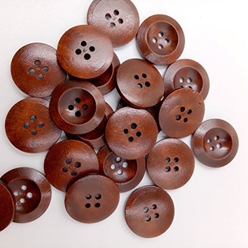Holzknöpfe, 4 Löcher, zum Nähen, Basteln, 25 mm, Kaffee, 2,5 cm, 50 Stück von KBOLAE