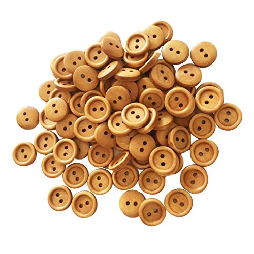 Holzknöpfe im Vintage-Stil, 2 Löcher, zum Nähen, Scrapbooking, Hellbraun, 13 mm, 100 Stück von KBOLAE