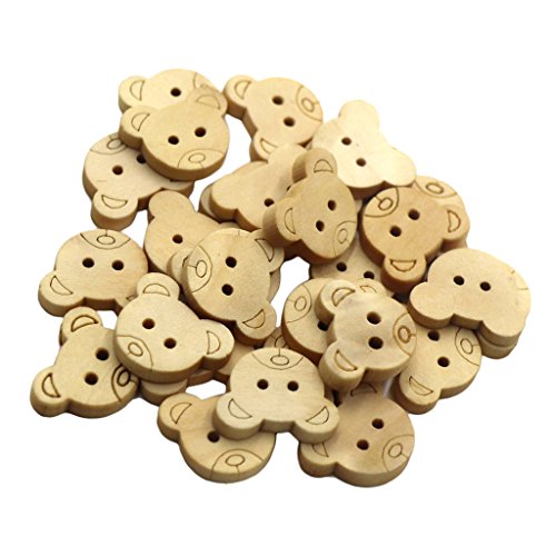 Holzknöpfe mit 2 Löchern, zum Nähen, Basteln, Scrapbooking, Basteln, 30 Stück, 18 mm, Bärenkopf von KBOLAE