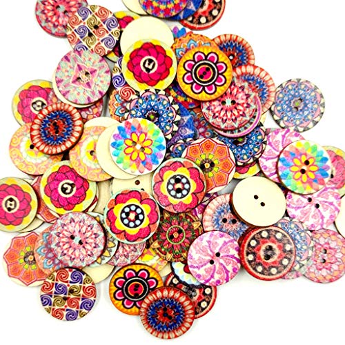 Holzknöpfe mit 2 Löchern, zum Nähen, Scrapbooking, 1,9 cm, farbige Serie, 100 Stück von KBOLAE