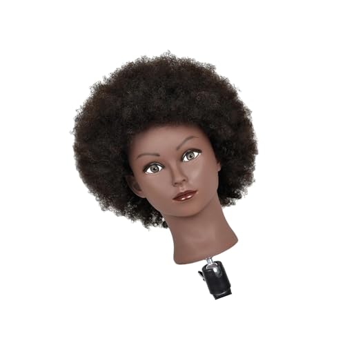 KBOLAE Praktischer Haarstyling-Puppenkopf mit stabiler Klemme für Training Mannequin Friseur Afro Hellschwarz von KBOLAE