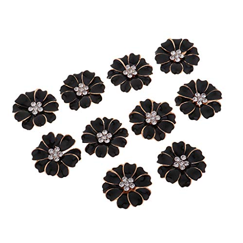 Perlen-Strass-Blumenknöpfe, Kristall, flache Rückseite, Ornamente, Dekoration, Schwarz + Strass, 10 Stück von KBOLAE
