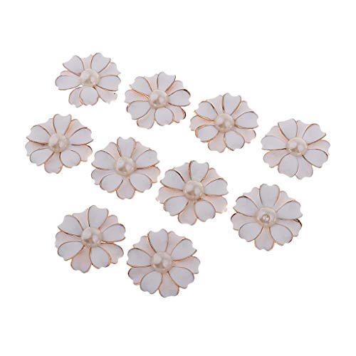 Perlen-Strass-Blumenknöpfe, Kristall, flache Rückseite, Ornamente, Dekoration, Weiß + Perle, 10 Stück von KBOLAE