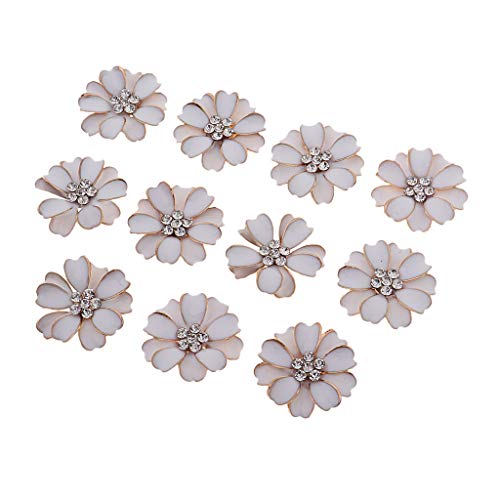 Perlen-Strass-Blumenknöpfe, Kristall, flache Rückseite, Ornamente, Dekoration, Weiß + Strass, 10 Stück von KBOLAE