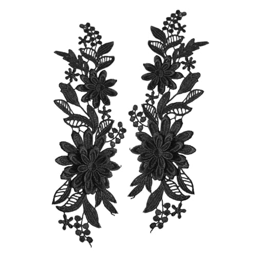 Spitzenapplikation mit Blumenstickerei für Hochzeit, Abschlussball, Kleid, Kleidung, Schwarz, 25 x 10 cm, 2 Stück Spitzenapplikation mit Blumenstickerei für Hochzeit, Abschlussball, Kleid, Kleidung, Schwarz, 25 x 10 cm, 2 Stück von KBOLAE