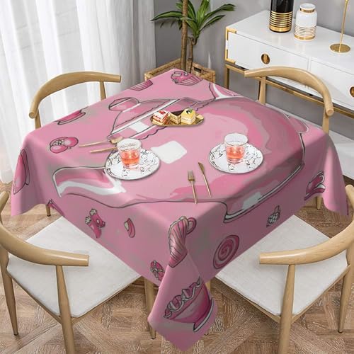 KCGSDEGV Quadratische Tischdecke, bedruckt, Motiv Teekanne, 137 x 137 cm, wasserabweisend, waschbar, Tischdecken für Küche und Esszimmer, Rosa von KCGSDEGV