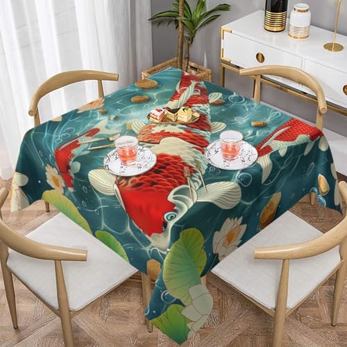 KCGSDEGV Quadratische Tischdecke, japanische Koi-Fische, bedruckt, 137 x 137 cm, wasserabweisend, waschbar, Tischdecken für Küche und Esszimmer KCGSDEGV Quadratische Tischdecke, japanische Koi-Fische, bedruckt, 137 x 137 cm, wasserabweisend, waschbar, Tischdecken für Küche und Esszimmer von KCGSDEGV