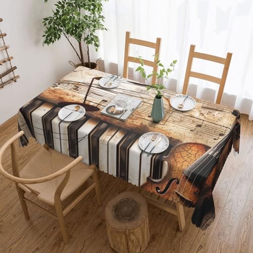 KCGSDEGV Rechteckige Tischdecke mit Klavier- und Violinen, bedruckt, 183 x 137 cm, wasserdichte Stoff-Tischdecke, waschbare Tischdecken für Küche, Esszimmer, Party von KCGSDEGV