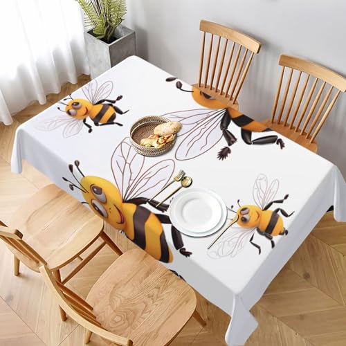 KCGSDEGV Rechteckige Tischdecke mit lustigen Bienen, bedruckt, 228 x 152 cm, wasserabweisend, waschbar, Tischdecken für Küche und Esszimmer von KCGSDEGV