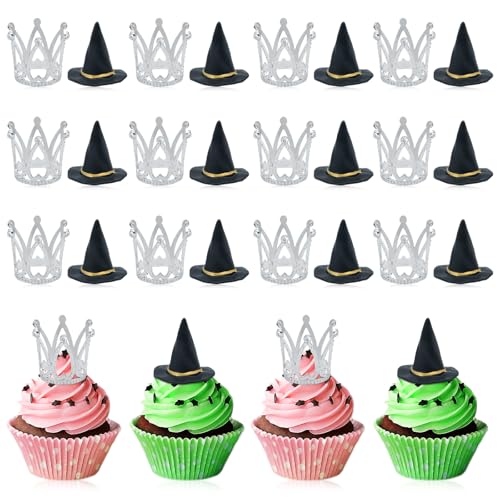 24 Stück Hexenhut und Krone, Kuchendekoration, böse Kuchendekoration und böse Cupcake-Aufsätze, für Party, Geburtstag, Kuchen, Basteldekoration von KCMOSGI