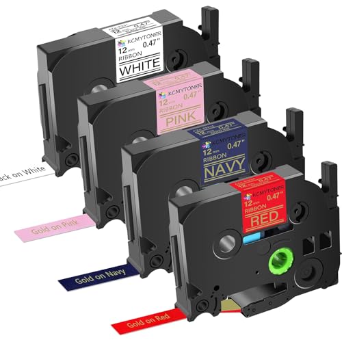 KCMYTONER Ersatzband für Brother P-Touch TZe-RW34, TZe-RN34, TZe-RE34, TZe-R231, Satinband-Etikett, 12 mm, für Embellish Ribbon & Tape Printer PT-D215e PT-D210 D400 D600 H100, 4 Stück von KCMYTONER