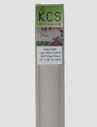 KCS 2 Stück 38,1 x 45,7 cm Kreuzstich Baumwolle Aida-Stoff Nadelarbeit Stoff (Perlgrau, 18CT) von KCS