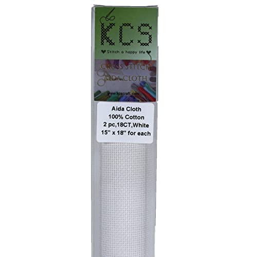 KCS 2 Stück 38,1 x 45,7 cm Kreuzstich Baumwolle Aida-Stoff Nadelarbeit Stoff (Weiß, 18CT) von KCS