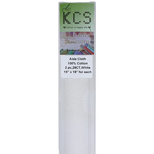 KCS 2 Stück 38,1 x 45,7 cm Kreuzstich Baumwolle Aida-Stoff Nadelarbeit Stoff (Weiß, 28CT) von KCS