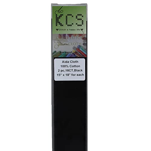 KCS 2 Stück 38,1 x 45,7 cm Kreuzstich Baumwolle Aida-Stoff Nadelarbeit Stoff (schwarz, 16CT) von KCS