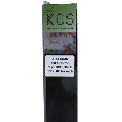KCS 2 Stück 38,1 x 45,7 cm Kreuzstich Baumwolle Aida-Stoff Nadelarbeit Stoff (schwarz, 18CT) von KCS