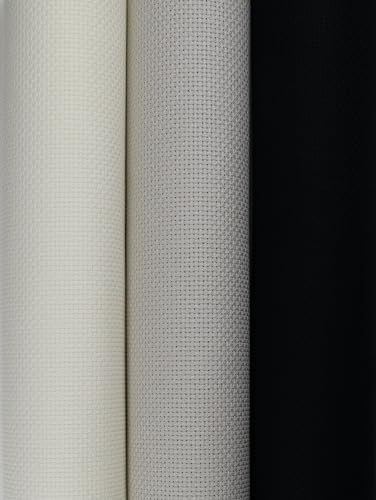 KCS 3 Stück 38 x 45 cm Kreuzstich-Baumwoll-Aida-Stoff, gerollte Stoffbox, 14 Karat, Antikweiß + Perlgrau + Schwarz KCS 3 Stück 38 x 45 cm Kreuzstich-Baumwoll-Aida-Stoff, gerollte Stoffbox, 14 Karat, Antikweiß + Perlgrau + Schwarz von KCS