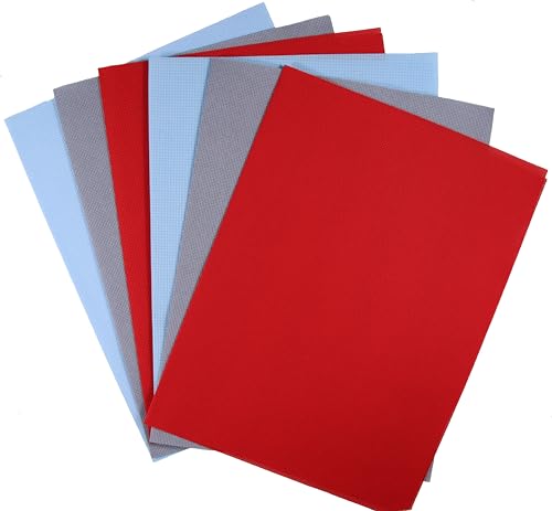 KCS 4/6 Stück 30 x 45 cm 18 CT Baumwolle Aida Stoff Kreuzstich Stoff (6 Stück, hellblau + rot + hellstahlgrau) von KCS