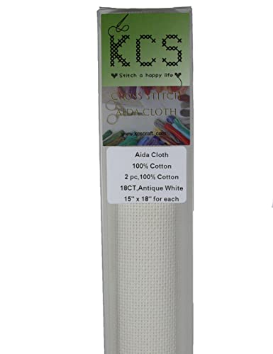 KCS Baumwoll-Aida-Stoff mit Zählmuster, 38,1 x 45,7 cm, 2 Stück (Antikweiß, 18 Karat) von KCS