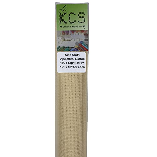 KCS Baumwoll-Aida-Stoff mit Zählmuster, 38,1 x 45,7 cm, 2 Stück (helles Stroh, 14 Karat) von KCS