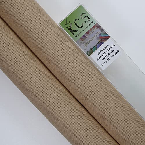 KCS Kreuzstich-Stoff, 38,1 x 45,7 cm, Baumwolle, Aida-Stoff, 18 Karat, Khaki, 2 Stück von KCS