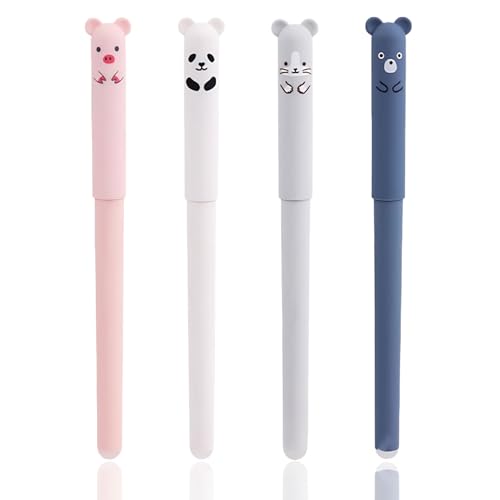 Radierbarer Kugelschreiber 4 pcs, 0.5mm Gelstifte Radierbare Stifte, Blau und Schwarz Erasable Pen, Cartoon Tiere Schulsachen, Schreibwaren Geeignet für Studenten, Kinder, Schule, Geschenke, Büro von KCVV