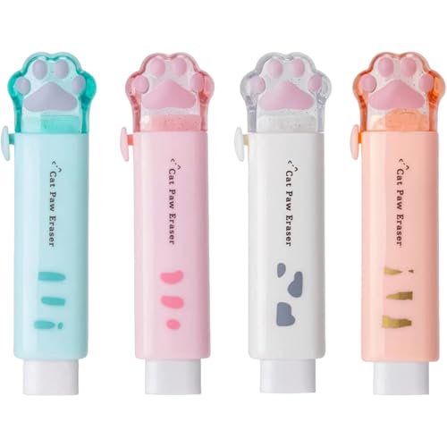4pcs Retractable Radiergummi, 4 Color Cat Paw -Form -Radierstock, tragbarer 4x1 -Zoll -Radiergummi, niedliche Einziehbar für Kinder, Erwachsene 4pcs Retractable Radiergummi, 4 Color Cat Paw -Form -Radierstock, tragbarer 4x1 -Zoll -Radiergummi, niedliche Einziehbar für Kinder, Erwachsene von KDAMGOQE