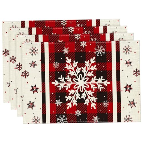 4pcs Weihnachts -Placemat 12x18 Rot und Schwarze Plaid -Plaid -Leinenschneetischmatte für Winter Weihnachtsferien Heimküchentischdekorationen 4pcs Weihnachts -Placemat 12x18 Rot und Schwarze Plaid -Plaid -Leinenschneetischmatte für Winter Weihnachtsferien Heimküchentischdekorationen von KDAMGOQE