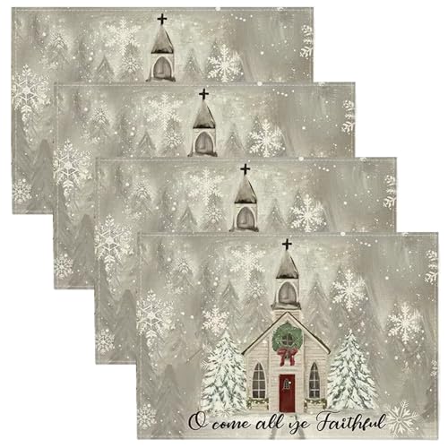 4pcs Weihnachts -Placemat 12x18 Schneehaus Tree Tellemat Leinenquadratische Tischmatte für Winter Holiday Home Küchentisch Dekorationen 4pcs Weihnachts -Placemat 12x18 Schneehaus Tree Tellemat Leinenquadratische Tischmatte für Winter Holiday Home Küchentisch Dekorationen von KDAMGOQE