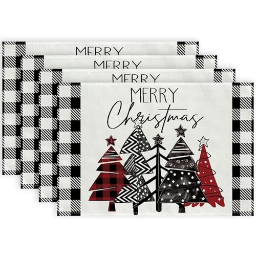 4pcs Weihnachts -Placematen 12x18 Schwarz -Weiß Plaid -Plaid -Taschenmatten Leinen Weihnachtsbäume Tischmatte für Winter Holiday Home Küchentischdekorationen 4pcs Weihnachts -Placematen 12x18 Schwarz -Weiß Plaid -Plaid -Taschenmatten Leinen Weihnachtsbäume Tischmatte für Winter Holiday Home Küchentischdekorationen von KDAMGOQE