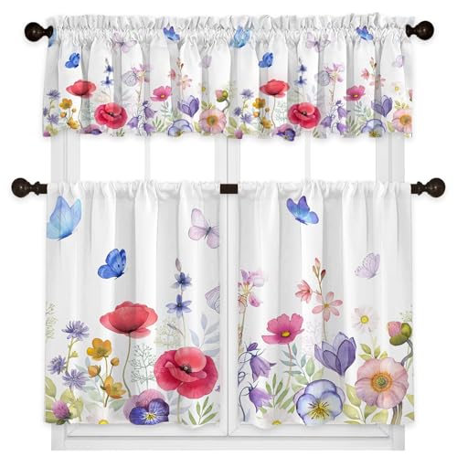 KDAMGOQE Küchenvorhänge Sets für Fenster, dreiteilige Halbschale Blumenküchenvorhänge und -valivation mit Stangentasche für Wohnkultur und Volksbetreuung Set KDAMGOQE Küchenvorhänge Sets für Fenster, dreiteilige Halbschale Blumenküchenvorhänge und -valivation mit Stangentasche für Wohnkultur und Volksbetreuung Set von KDAMGOQE
