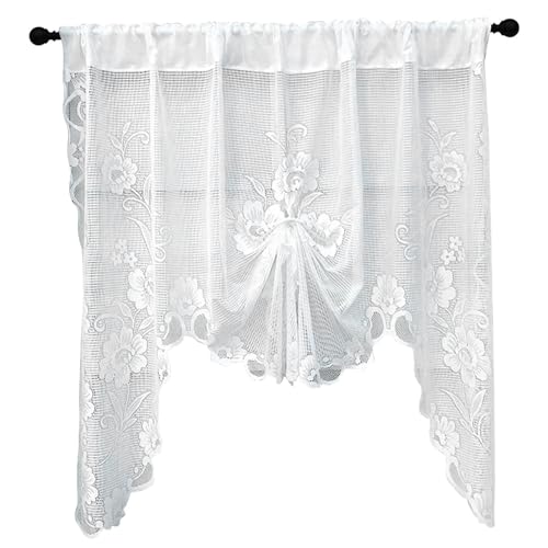 KDAMGOQE Spitzenvorhänge, 59x39in Blumengestickte Halbküchenküchenvorhänge, Prinzessinstil Wasserfall Valance Stufe für Badezimmer Halbfenster KDAMGOQE Spitzenvorhänge, 59x39in Blumengestickte Halbküchenküchenvorhänge, Prinzessinstil Wasserfall Valance Stufe für Badezimmer Halbfenster von KDAMGOQE