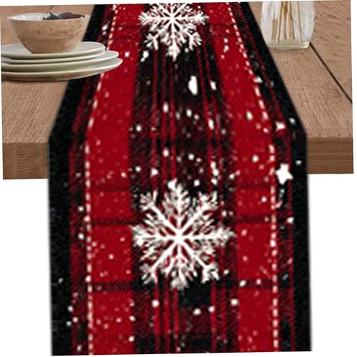 KDAMGOQE Weihnachtstisch Runner 72 x 13 Zoll Schneeflockenplaid Weihnachts Tischdekorationen Waschbarer Dekorations -Tischläufer für Heimküche Esszimmer von KDAMGOQE