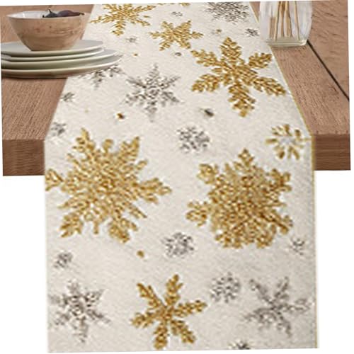 KDAMGOQE Weihnachtstischläufer 72x13 Golden Silver Snow Tisch Läufer Waschbares Weihnachtsdekoration für Urlaub, Zuhause, Küche, Kaminsimsdekoration KDAMGOQE Weihnachtstischläufer 72x13 Golden Silver Snow Tisch Läufer Waschbares Weihnachtsdekoration für Urlaub, Zuhause, Küche, Kaminsimsdekoration von KDAMGOQE