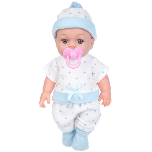 Realistische Babypuppen, Mini-Babypuppen, 12 niedliche Mini-Puppen mit einem Schnuller, offene Augen realistisches Neugeborenes, weicher Gummi-Silikon-Ganzkörper, Puppe mit Kleidung für Kinder, Blau von KDAMGOQE