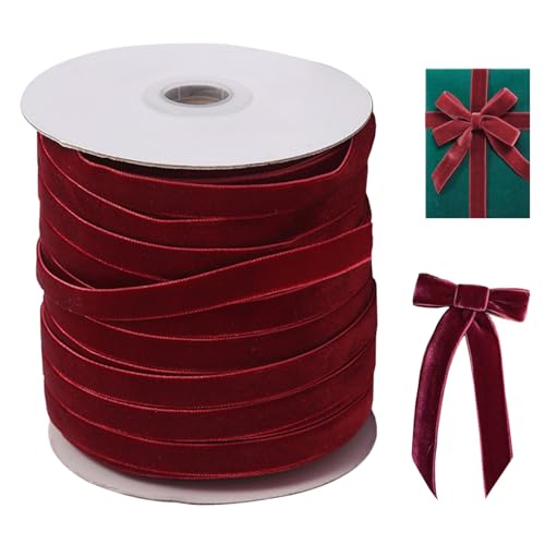 Red Velvet Ribbon Samtband, 50 Meter langes Samtband, 3/8 '' breites Samt Weihnachtsband mit Spulen für Bögen, die Geschenkverpackung Wein rot machen Red Velvet Ribbon Samtband, 50 Meter langes Samtband, 3/8 '' breites Samt Weihnachtsband mit Spulen für Bögen, die Geschenkverpackung Wein rot machen von KDAMGOQE