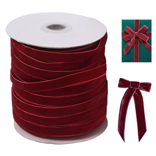 Samtband, 50 Meter langes Samtband, 3/8 '' Weit einseitiger Samt -Weihnachtsband mit Spulen, Samtband für Schleifen, die Geschenkverpackung Wein rot, 3/8 Samtband machen Samtband, 50 Meter langes Samtband, 3/8 '' Weit einseitiger Samt -Weihnachtsband mit Spulen, Samtband für Schleifen, die Geschenkverpackung Wein rot, 3/8 Samtband machen von KDAMGOQE